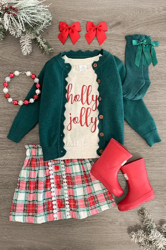 Women's Fitted Skirts"Holly Jolly" Green Sweater Skirt Set