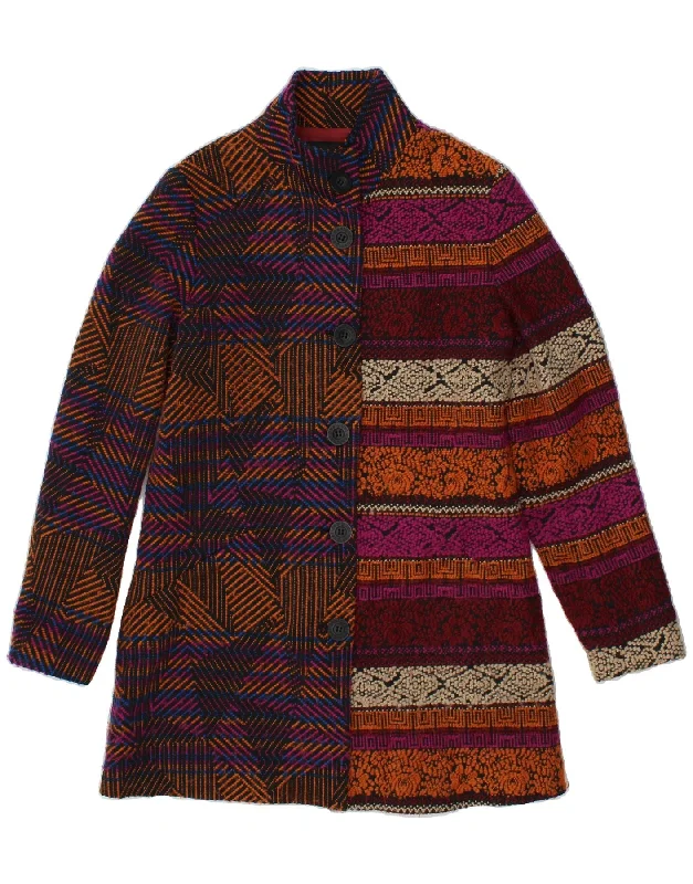 Women's Coats with Fur Trimmed BeltDESIGUAL Womens Overcoat IT 42 Medium Multicoloured Patchwork Acrylic