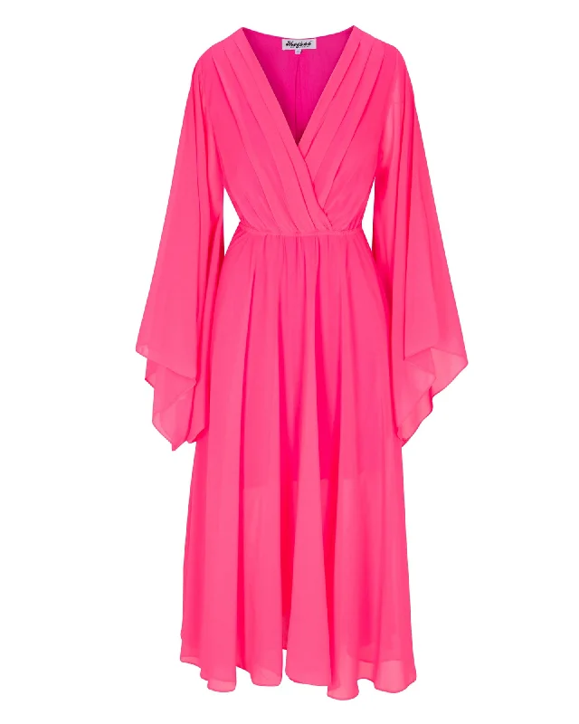 Women's Collarless DressesSunset Midi Dress - Neon Pink