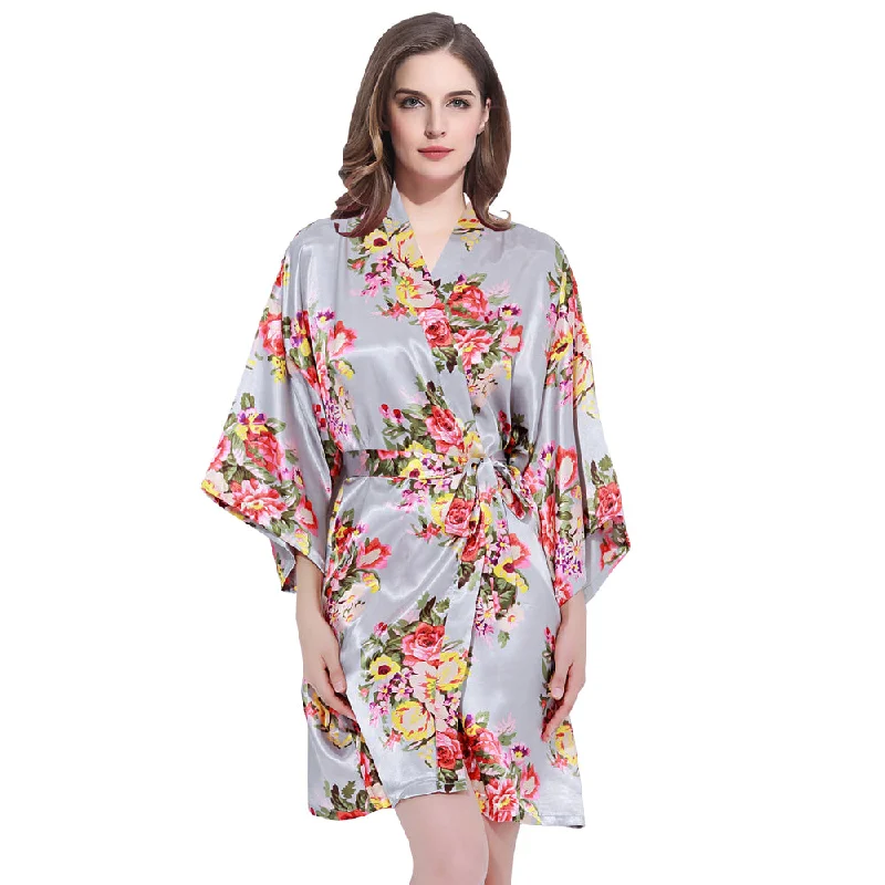 women's pajamas designed for sleepGray Floral Bridesmaid Robes Kimono