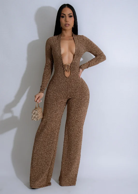 Women's Jumpsuits with Low CollarObsidian Horizon Sparkle Ruched Jumpsuit Gold