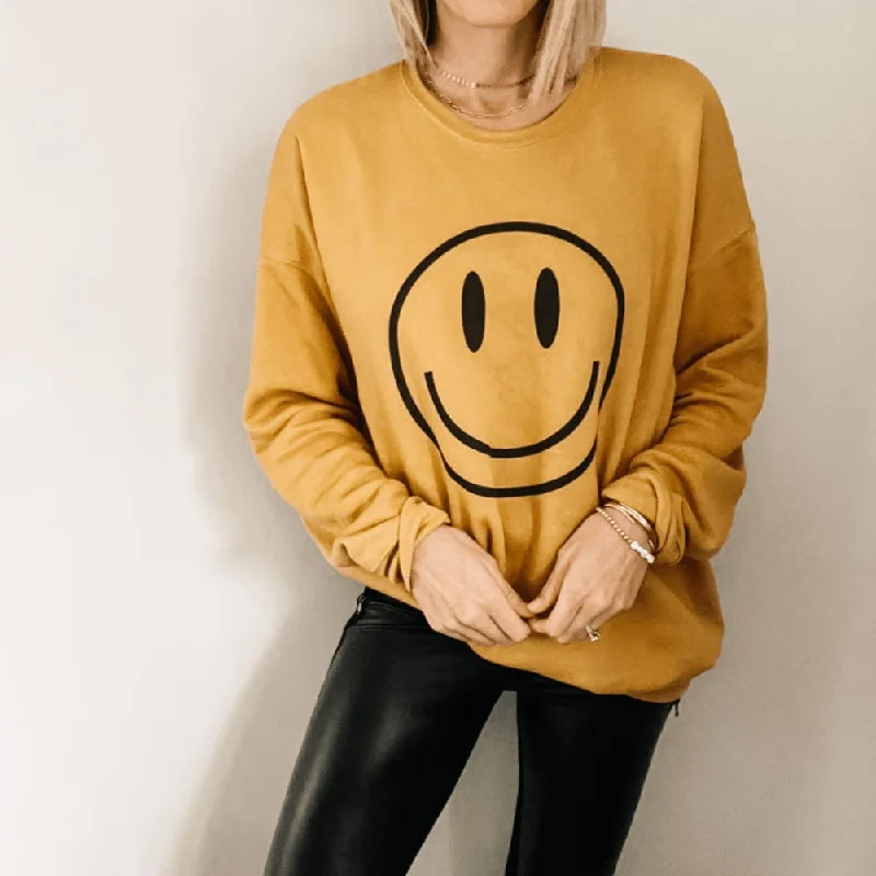 Women's Hooded Sweatshirts with Magnetic ClosureBlack Smiley Sweatshirt