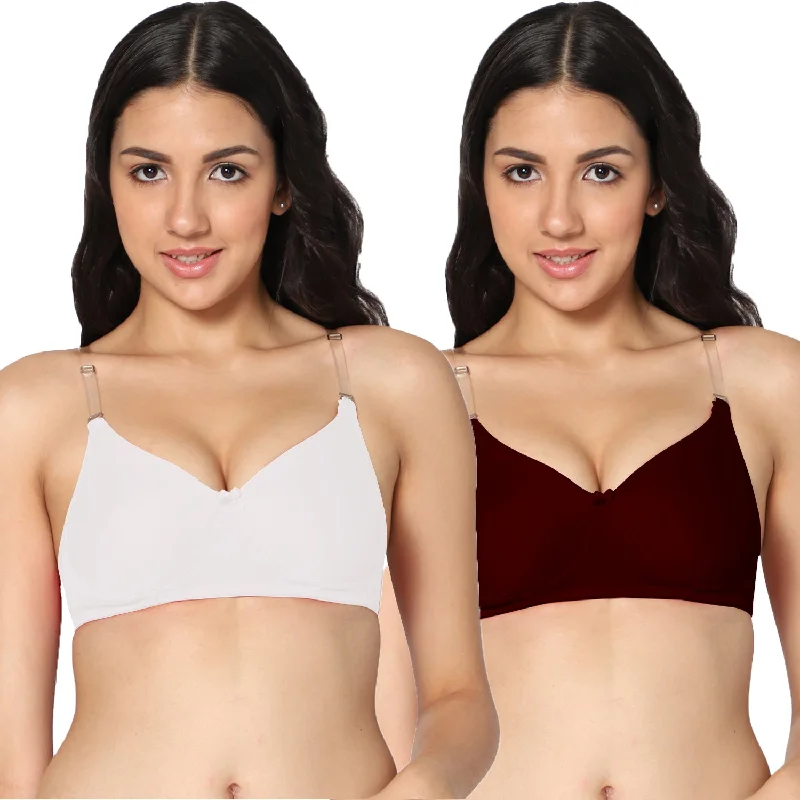 sports bra for high-impact workoutsT-shirt Medium Coverage White and Maroon Color Padded Bra (Pack of 2)