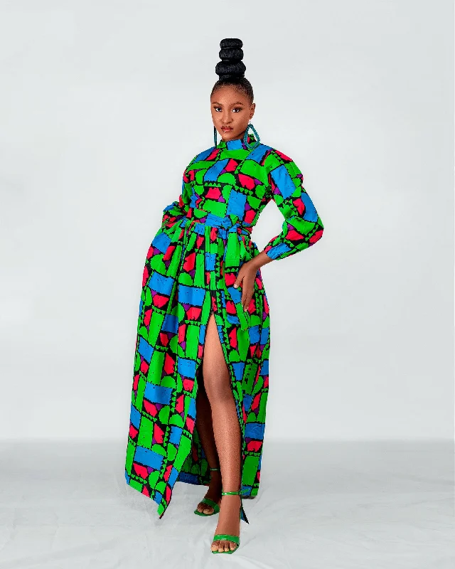 Women's Tiered DressesRukky Ankara Maxi Dress | Green Red Multicoloured African Print