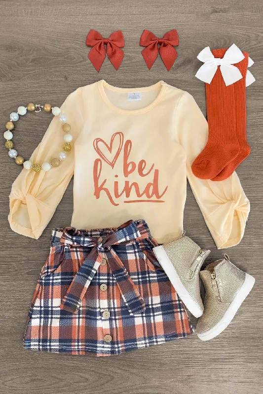 Women's Spring Skirts"Be Kind" Orange Plaid Skirt Set