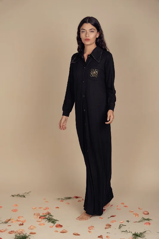 women's pajamas with pocketsGold Embroidered Pocket Morning Robe