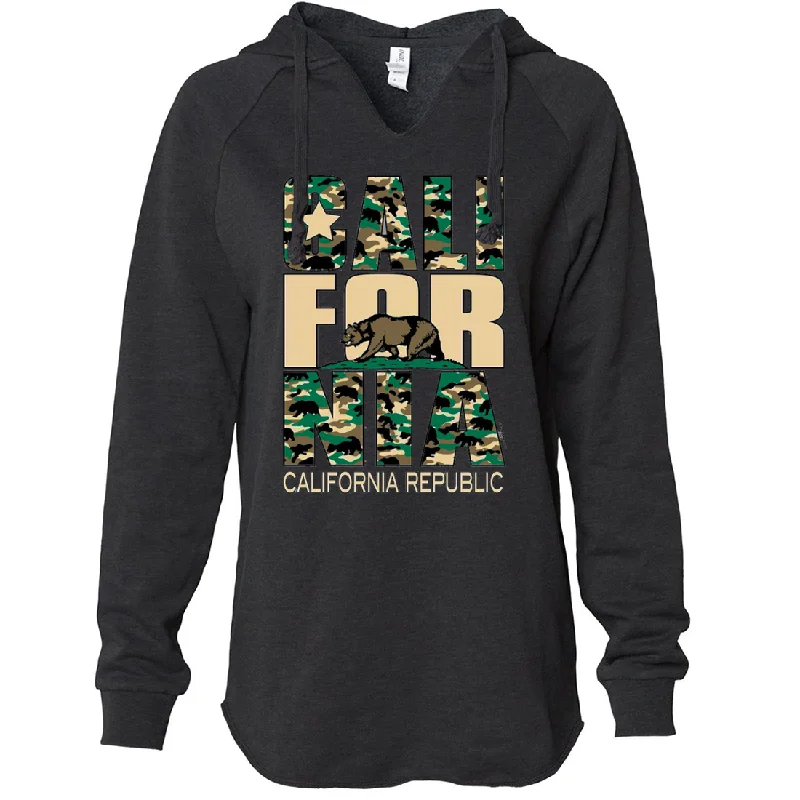 Women's Hooded Sweatshirts with Cotton LiningCalifornia State Flag Camo Women's Soft Hooded Pullover