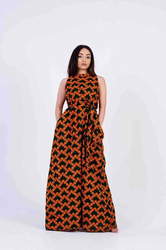 Women's Maxi DressesMacie Ankara Maxi Dress | Black and Orange African Print