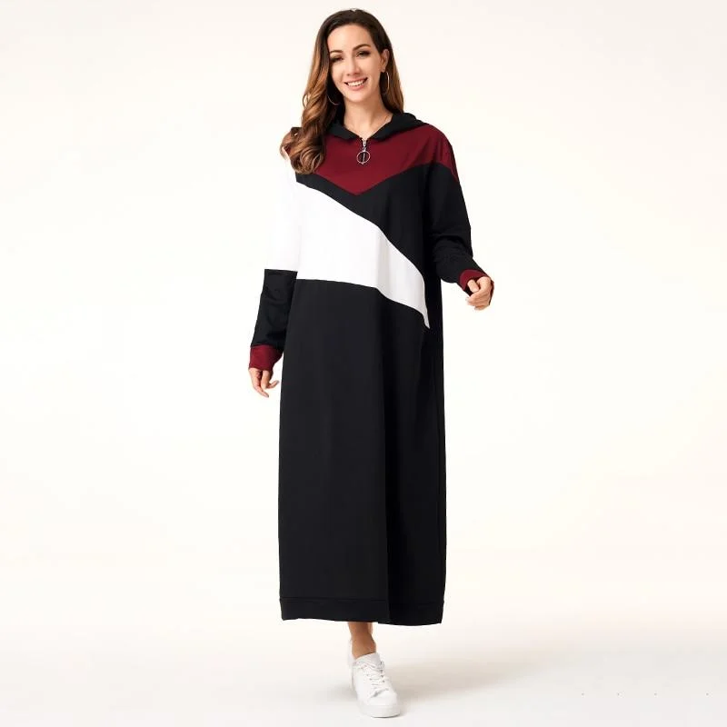 Women's Sweetheart Collar DressesFashionSierra - Women Hoodie Dresses Patchwork Zipper Long Sleeve Hooded Maxi Dresses Casual Dress Women Autumn