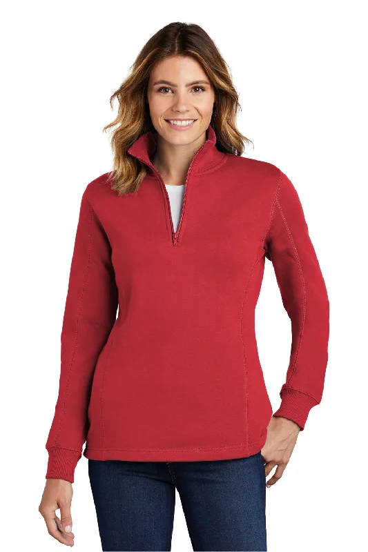 Women's Hooded Sweatshirts with Damask LiningSport-Tek Womens Shrink Resistant Fleece 1/4 Zip Sweatshirt - True Red