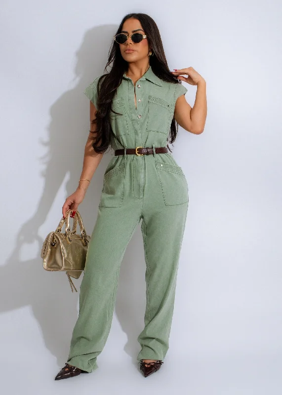 Women's Jumpsuits with Boat NeckSage Utility Jumpsuit Green