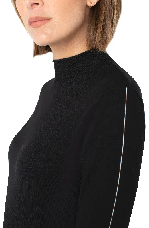 Women's Jodhpurs with Notched CollarPETITE MOCK NECK ROLLED HEM LONG SLEEVE SWEATER