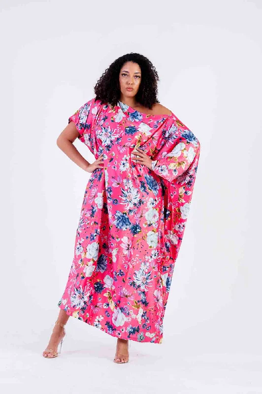 Women's High Collar DressesFarida Pink Floral Maxi Dress