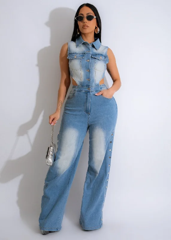 Women's Jumpsuits with Collarless NeckVoyager Jumpsuit Light Denim