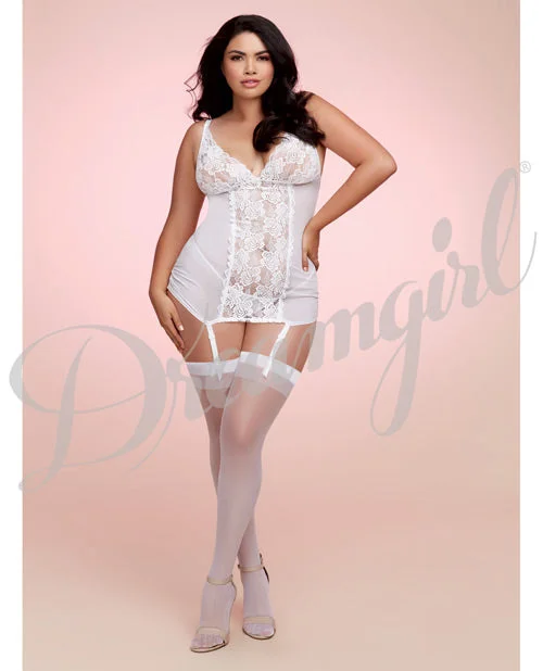 seamless bra with lace detailingMesh & Lace Garterslip W-tulle Back White Qn