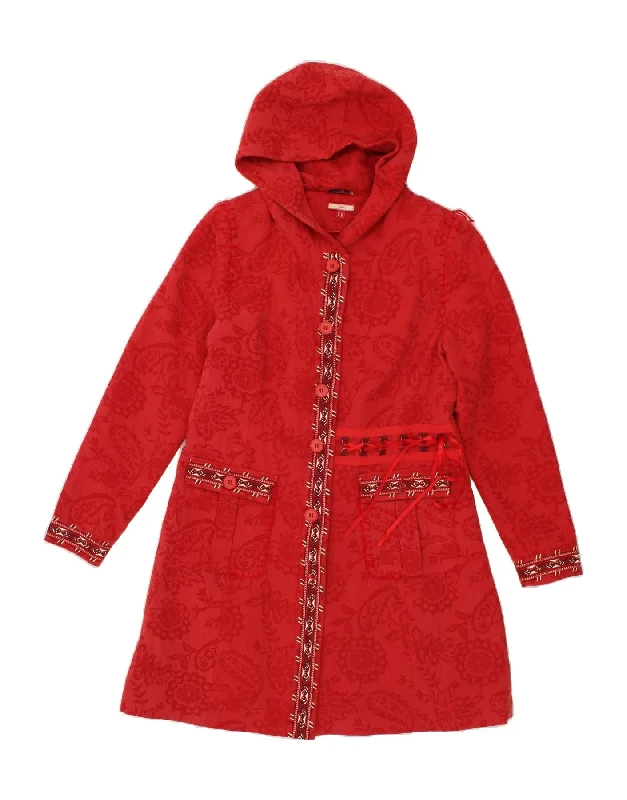 Women's Coats with Fur TrimmedJOE BROWNS Womens Hooded Overcoat UK 14 Large  Red Paisley Cotton