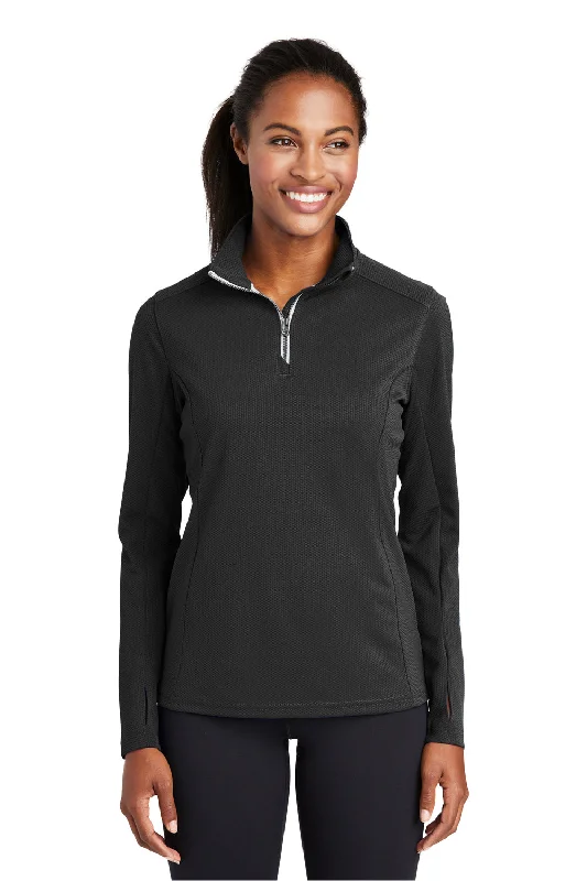 Women's Hooded Sweatshirts with Flared WaistSport-Tek Womens Sport-Wick Moisture Wicking 1/4 Zip Sweatshirt - Black