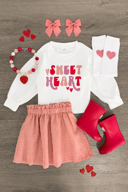 Women's Tiered Skirts"Sweet Heart" White & Pink Skirt Set