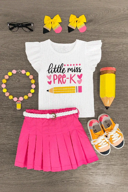 Women's Low-Waisted Skirts"Little Miss Pre-K - 5th Grade" Pink Skirt Set