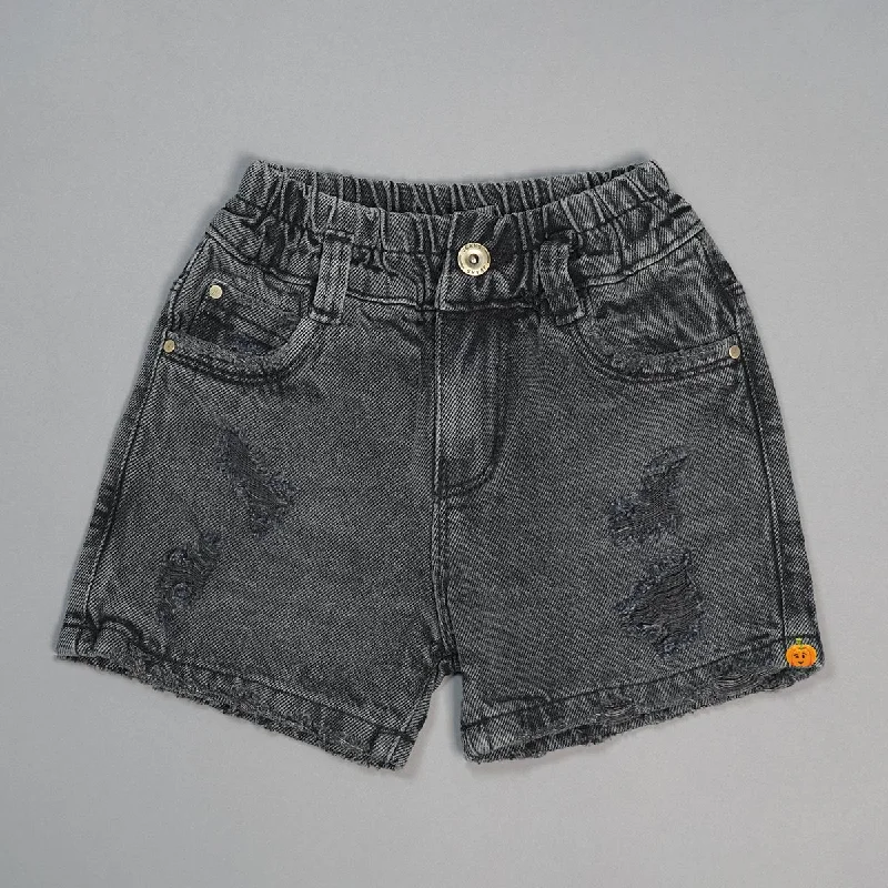 Women's Elastic Waist ShortsDenim Shorts for Girls with Damage Patterns