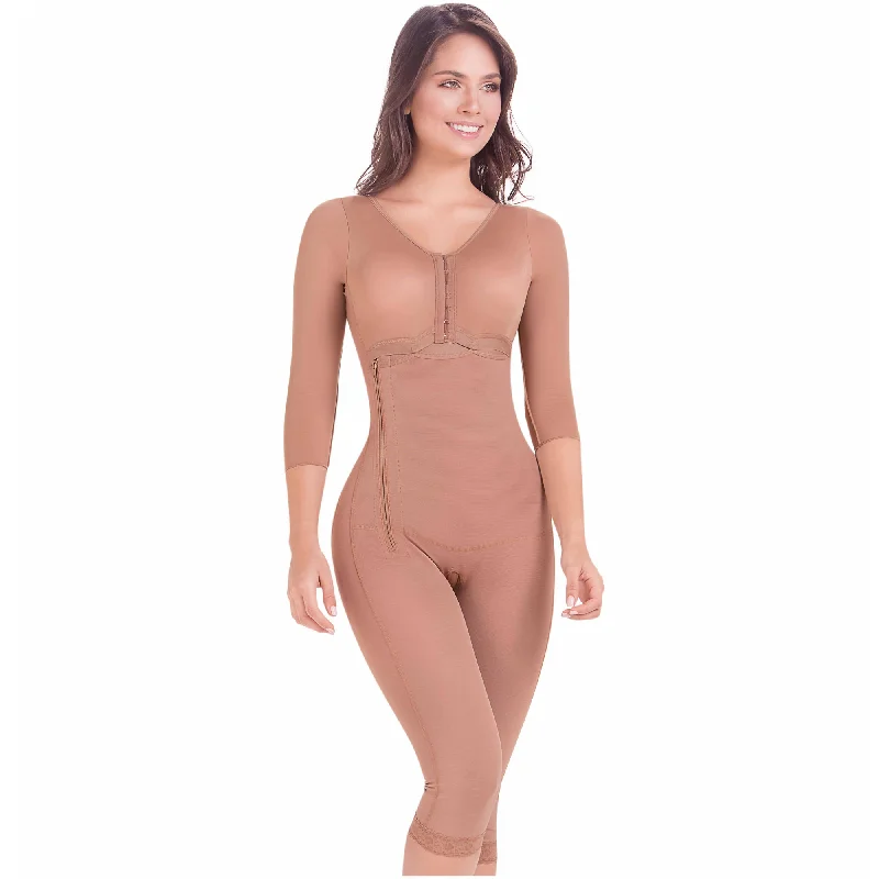 plus-size thigh slimmer with high compressionFajas MariaE 9292 | Fajas Colombianas Moldeadora Postoperatoria con Mangas y Brasier con Control Abdominal