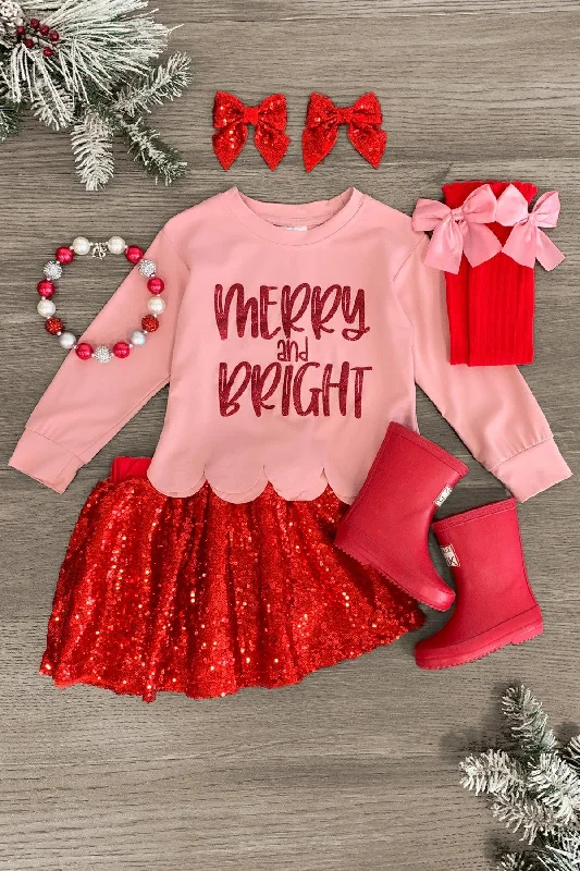 Women's Smooth Skirts"Merry & Bright" Red Sequin Skirt Set