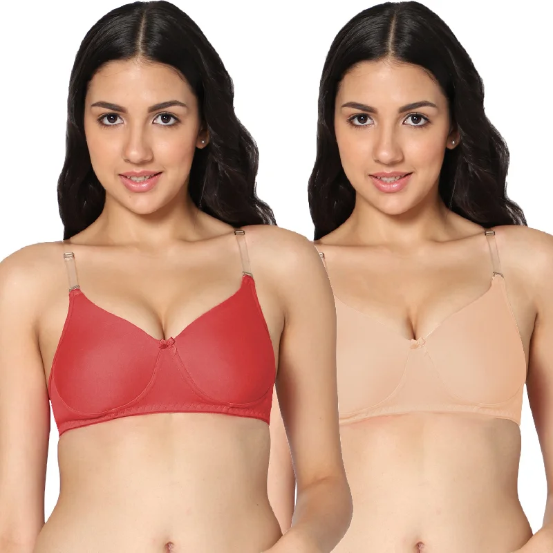 seamless underwire braT-shirt Medium Coverage Tomato and Skin Color Padded Bra (Pack of 2)