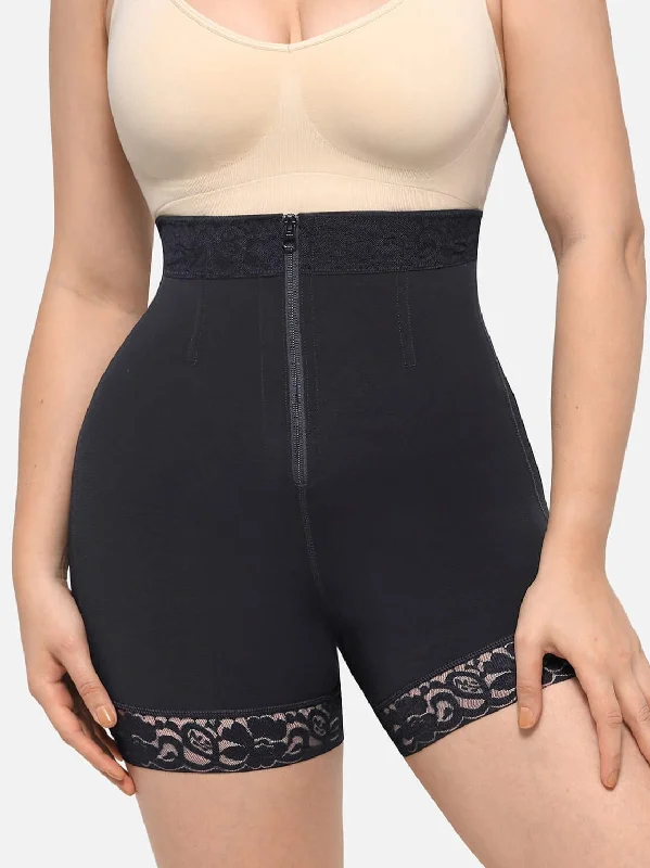 body shaper with hook-and-eye closureFeelingirl High Waist Zipper Hip Lift Lace Shorts