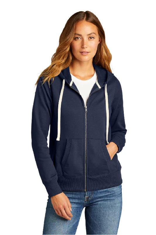 Women's Hooded Sweatshirts with Insulated FabricDistrict Womens Re-Fleece Full Zip Hooded Sweatshirt Hoodie w/ Pockets - True Navy Blue