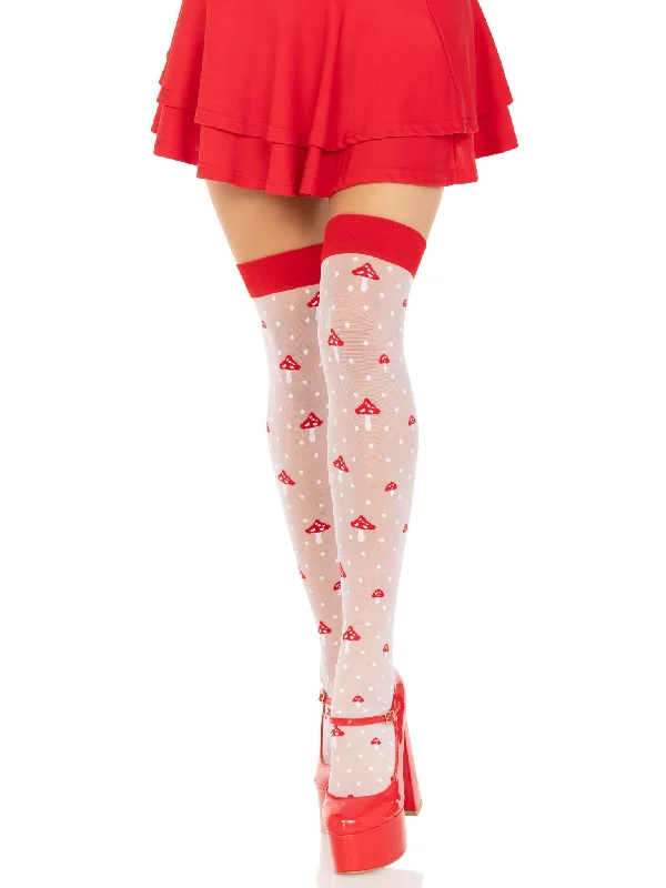 adhesive stick-on bra for special occasionsPolka Dot Mushroom Thigh High - One Size - White/red