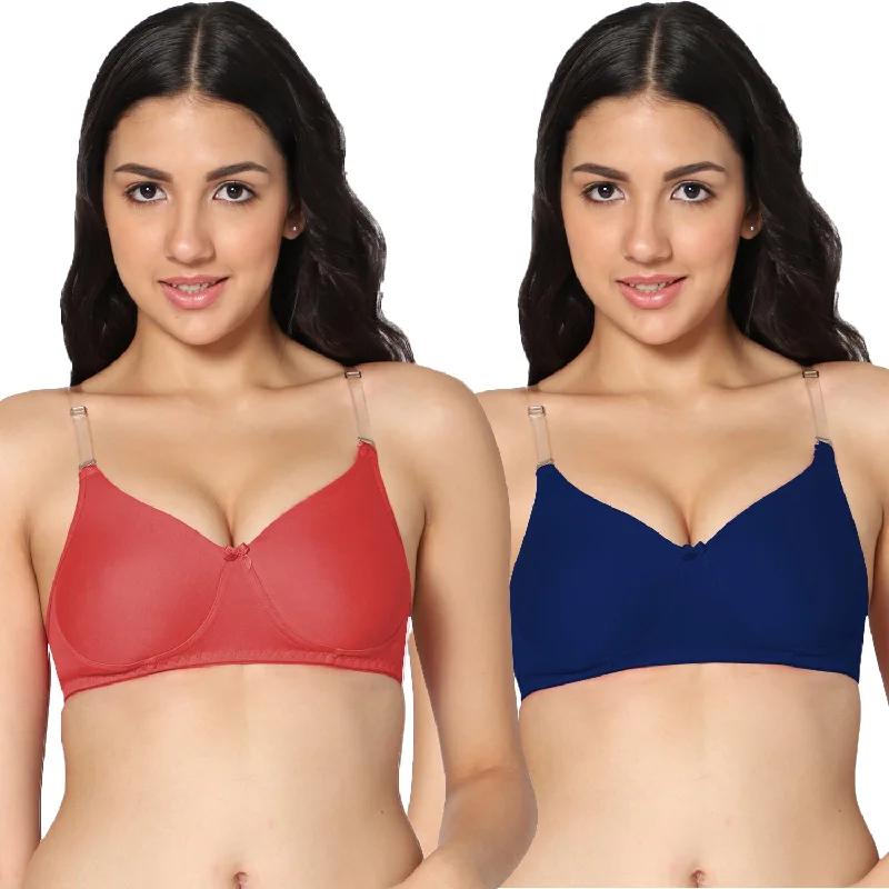 seamless bralette for layeringT-shirt Medium Coverage Royal Blue and Tomato Color Padded Bra (Pack of 2)