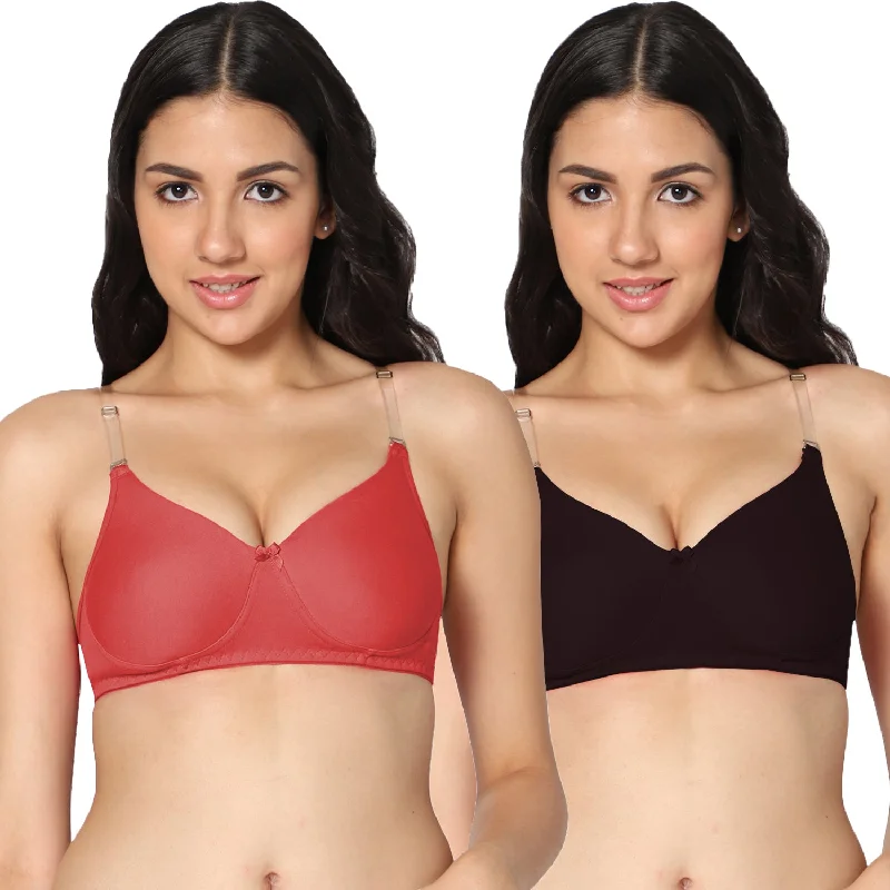 adhesive stick-on bra for special occasionsT-shirt Medium Coverage Black and Tomato Color Padded Bra (Pack of 2)