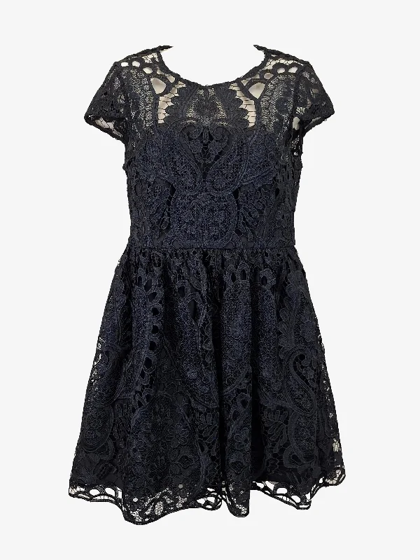 Women's Mini DressesForever New Navy Lace Gathered Elegant Mini Dress Size 10