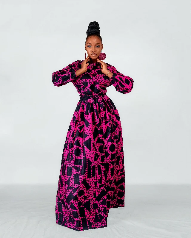 Women's Asymmetrical DressesRoyalty Ankara Maxi Dress | Pink and Black African Print