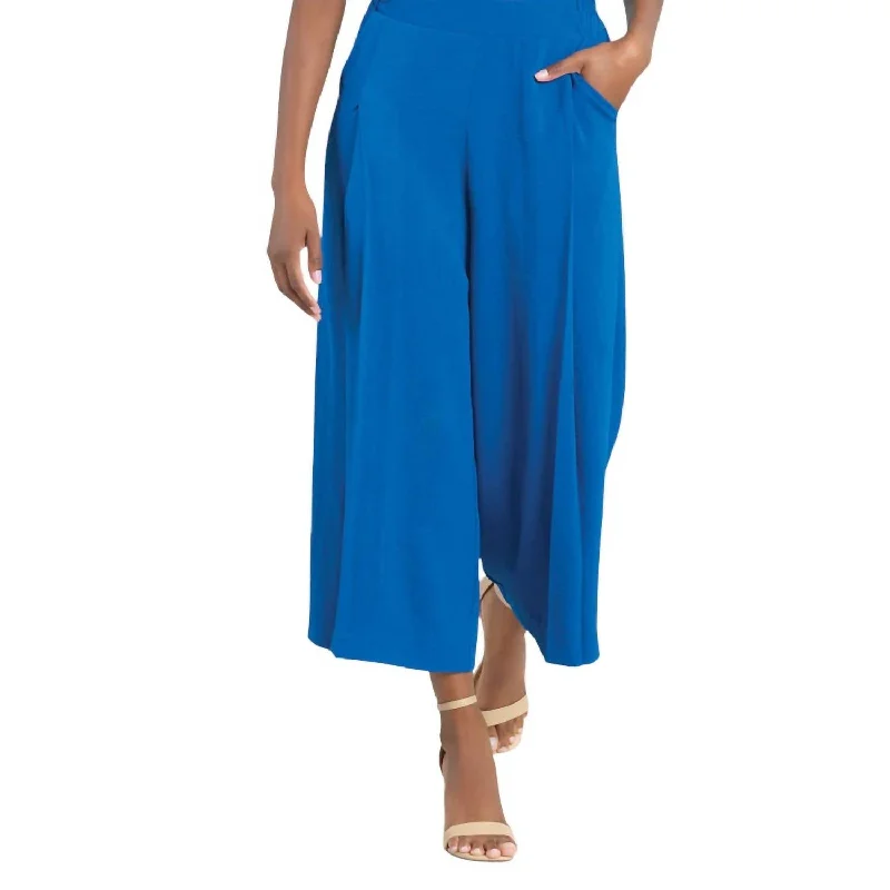 Women's Tapered PantsSide Pocket Culotte Pants In Cobalt