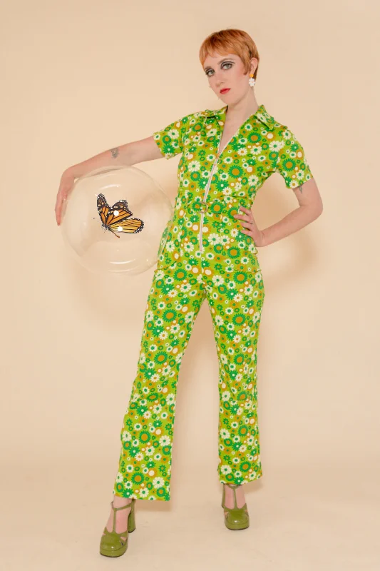 Women's Jumpsuits with Straight HemGreen Daisy Jumpsuit