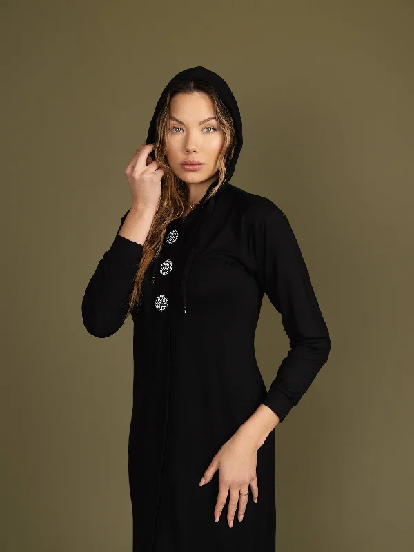 women's pajamas with a snug fitButton Design Morning Robe with Covered Zipper - B/W