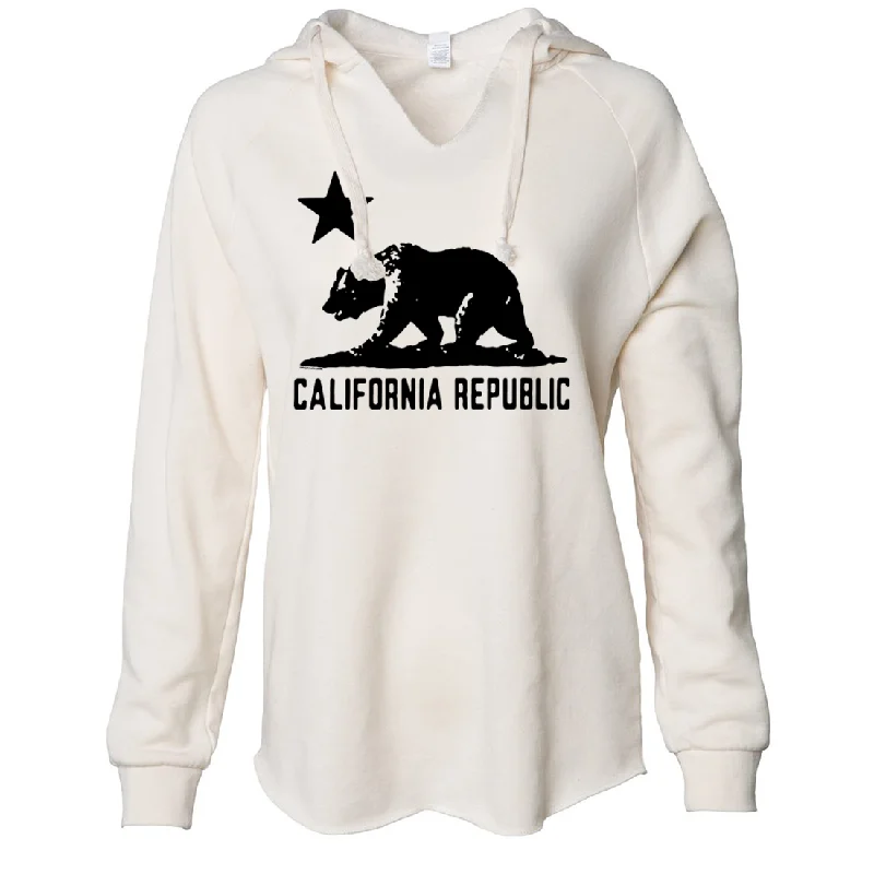 Women's Hooded Sweatshirts with ButtonsCalifornia Flag Oversize Black Silhouette Women's Soft Hooded Pullover