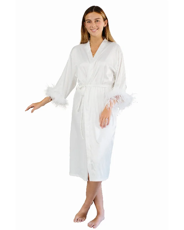 women's pajamas with hidden pocketsLong Feather Trim Satin Robe