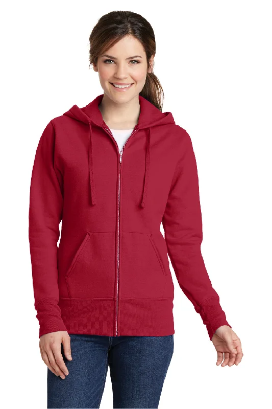 Women's Hooded Sweatshirts with Welt PocketsPort & Company Womens Core Pill Resistant Fleece Full Zip Hooded Sweatshirt Hoodie w/ Pockets - Red - Closeout