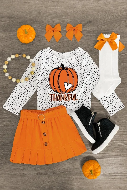 Women's Tiered Skirts"Thankful" White & Orange Pumpkin Skirt Set