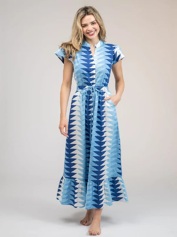 Women's Square Collar DressesThe Flutter Midi Dress | Ocean Blockprint Bagru Triangle