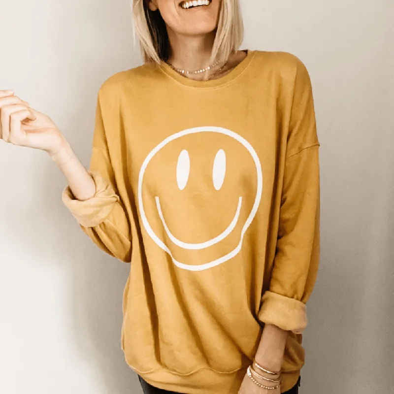 Women's Hooded Sweatshirts with Velcro ClosureWhite Smiley Sweatshirt