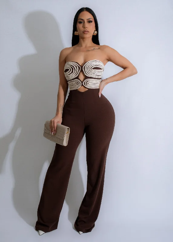 Women's Jumpsuits with Mandarin CollarSpiral Seduction Jumpsuit Brown