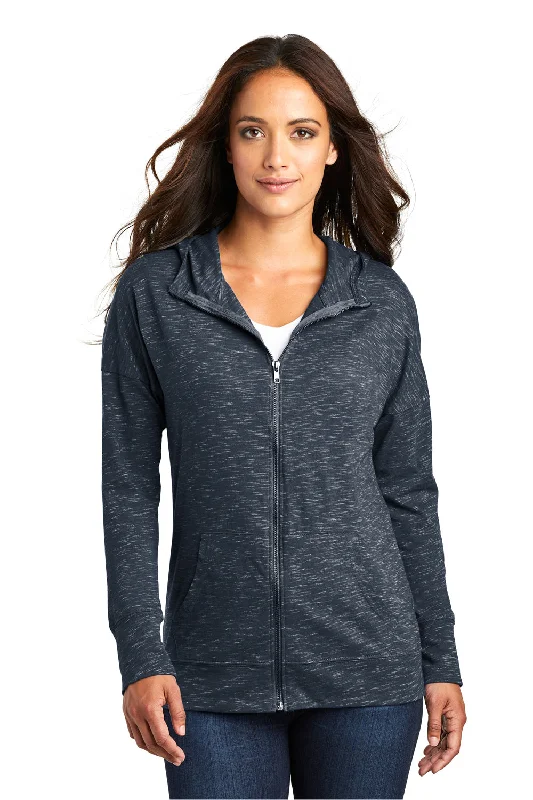 Women's Hooded Sweatshirts with Cozy FabricDistrict Womens Medal Full Zip Hooded Sweatshirt Hoodie w/ Pockets - New Navy Blue