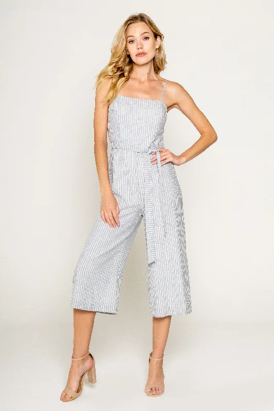 Women's Jumpsuits with Straight LegYarn Dye Striped Cropped Jumpsuit