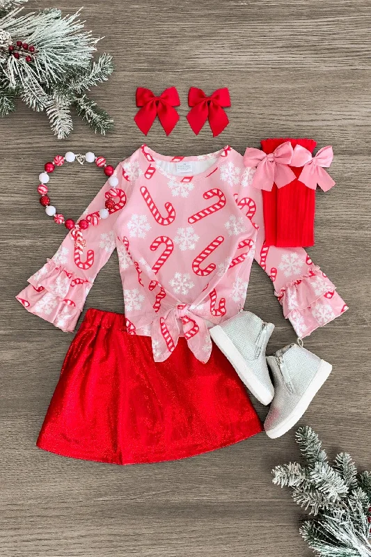 Women's Modern SkirtsMetallic Candy Cane Snowflake Skirt Set