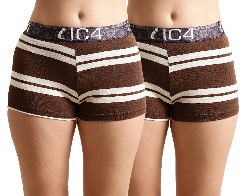 floral lace thong panties with a high-cut leg designIC4 Women's Modal Elastane Stripe Fashion Boyshorts Combo Pack of 2, Brown