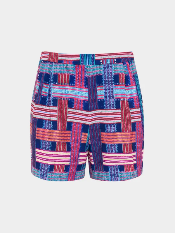 Women's Solid Color ShortsWide Tailored Shorts in Basketweave Indigo