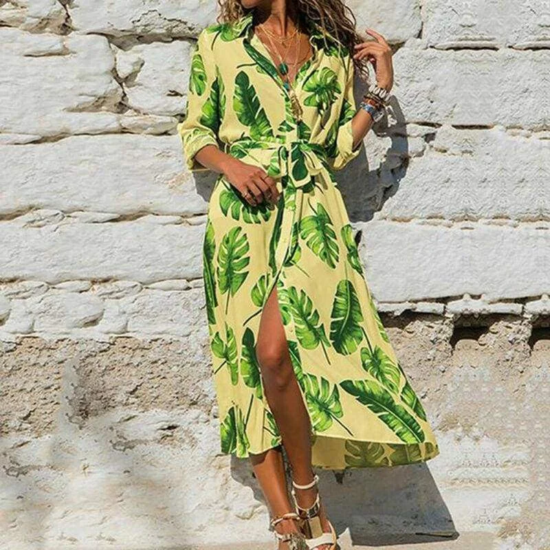 Women's Long-Sleeve DressesFashionSierra - Fashion Women Summer Boho Floral Slit Long Maxi Dress Holiday Party Ladies Casual Beach Loose Dresses Sundress